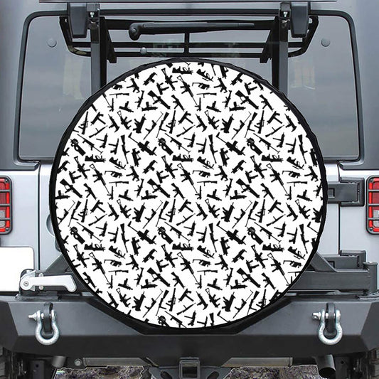 Black And White Guns Pattern Print Tire Cover