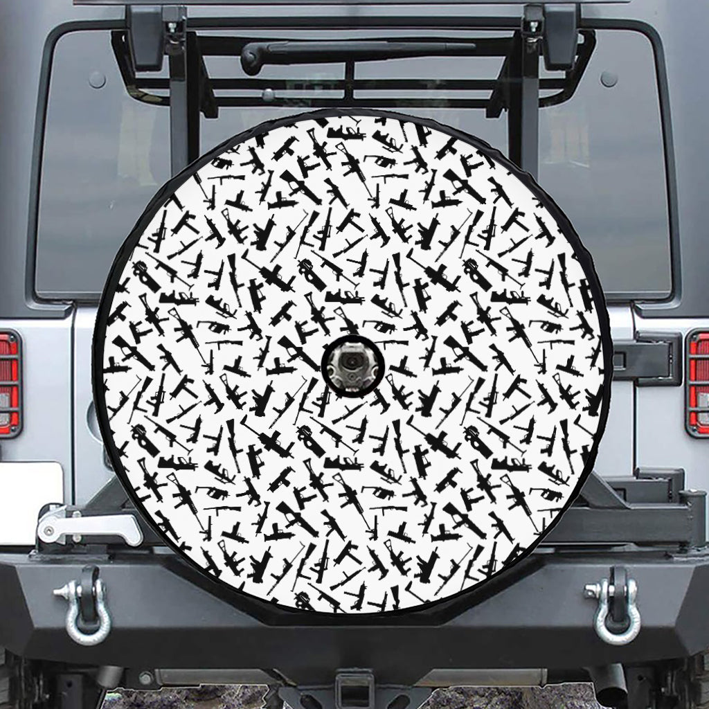 Black And White Guns Pattern Print Tire Cover With Camera Hole