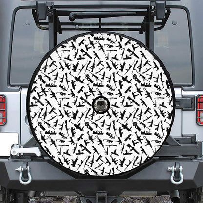Black And White Guns Pattern Print Tire Cover With Camera Hole