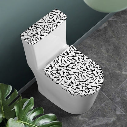 Black And White Guns Pattern Print Toilet Lid And Tank Cover Set