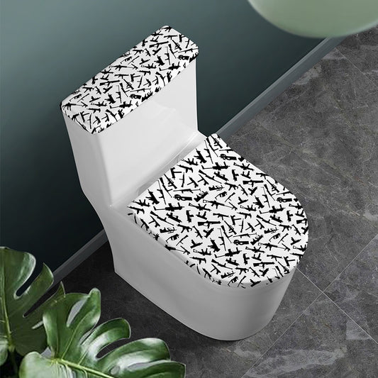 Black And White Guns Pattern Print Toilet Lid And Tank Cover Set