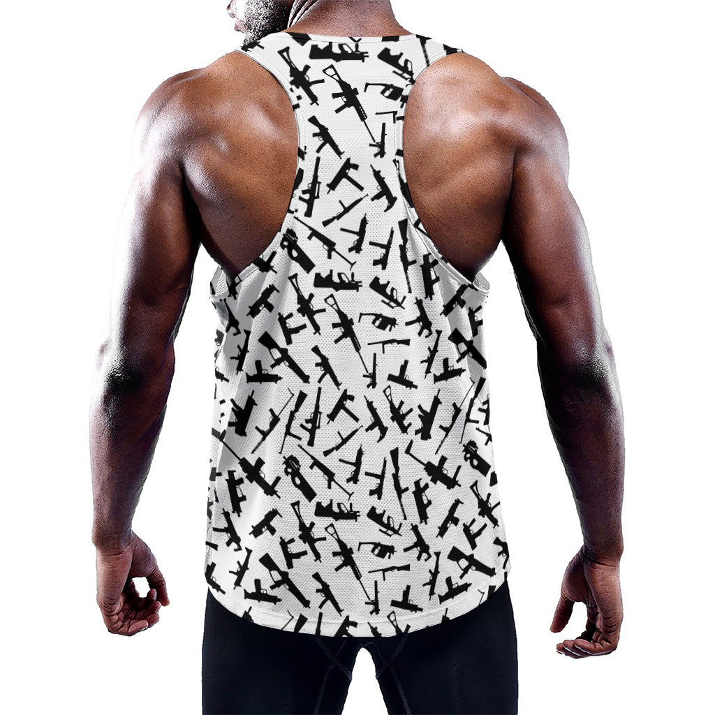 Black And White Guns Pattern Print Training Tank Top