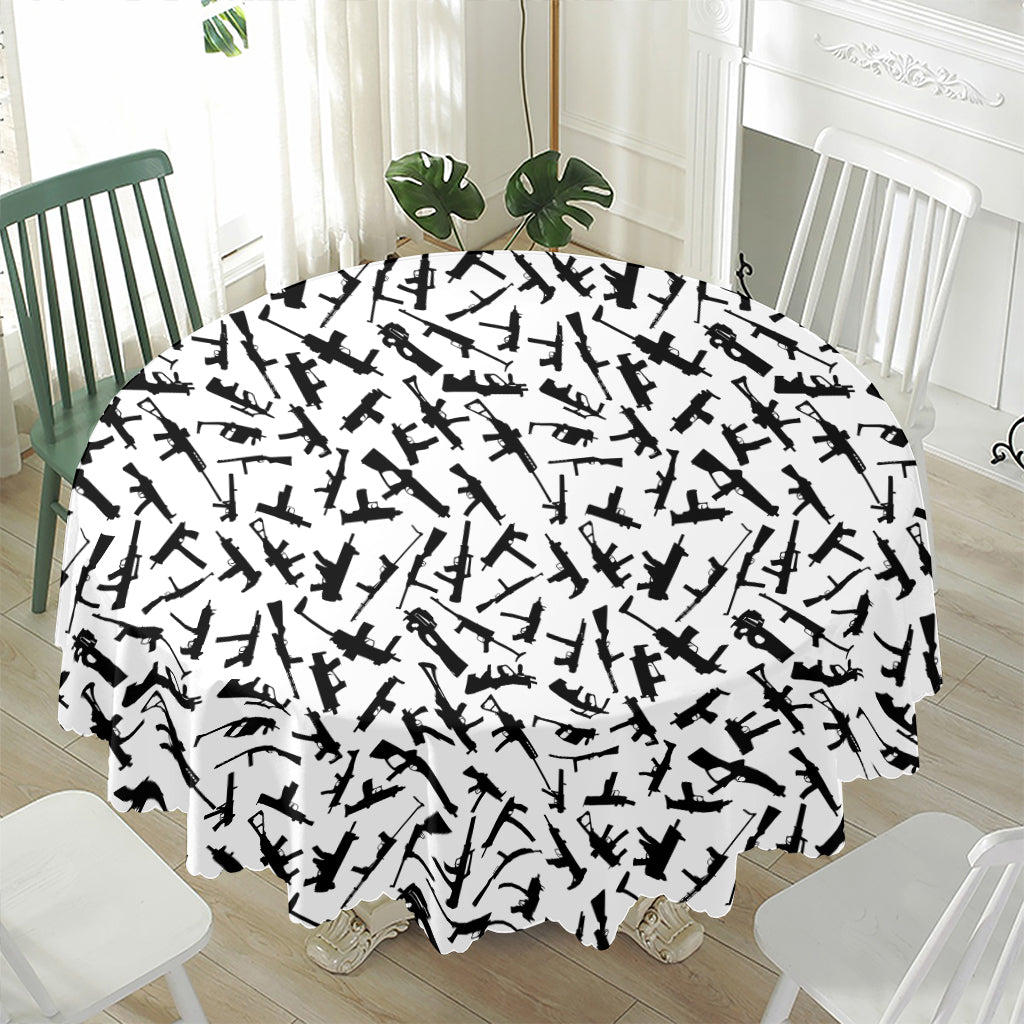 Black And White Guns Pattern Print Waterproof Round Tablecloth