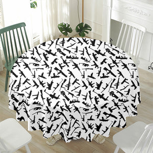 Black And White Guns Pattern Print Waterproof Round Tablecloth