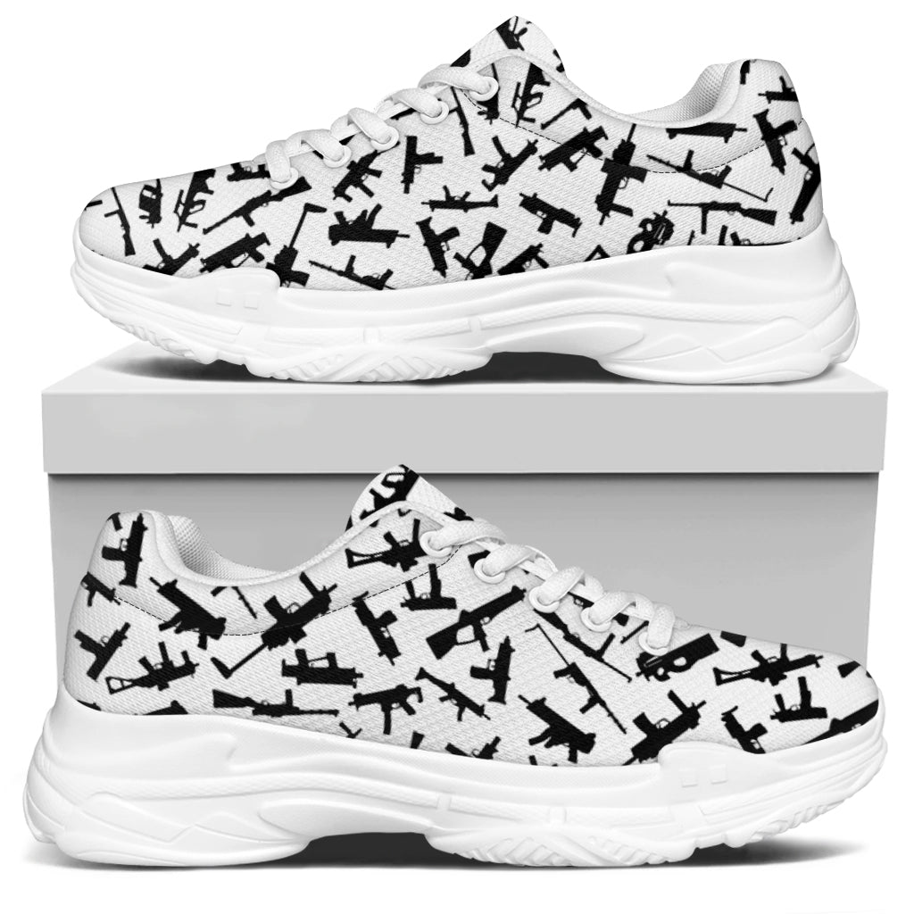 Black And White Guns Pattern Print White Chunky Shoes