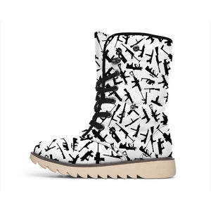 Black And White Guns Pattern Print Winter Boots