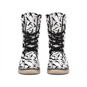 Black And White Guns Pattern Print Winter Boots