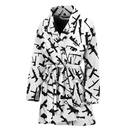 Black And White Guns Pattern Print Women's Bathrobe