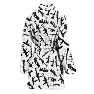 Black And White Guns Pattern Print Women's Bathrobe