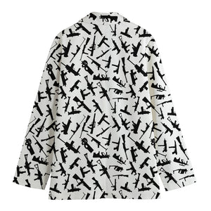 Black And White Guns Pattern Print Women's Blazer