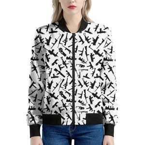 Black And White Guns Pattern Print Women's Bomber Jacket