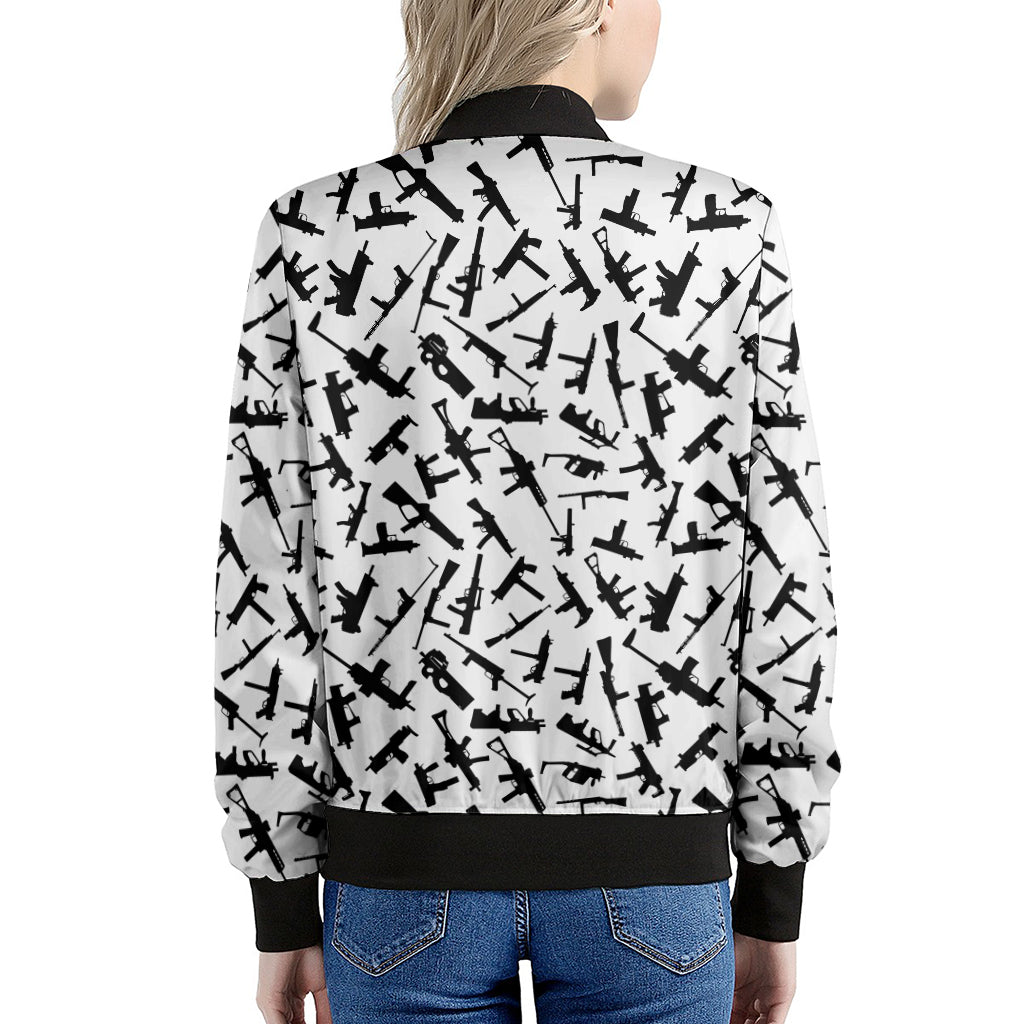 Black And White Guns Pattern Print Women's Bomber Jacket