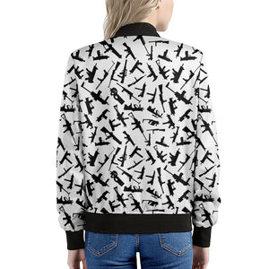 Black And White Guns Pattern Print Women's Bomber Jacket