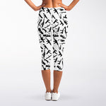 Black And White Guns Pattern Print Women's Capri Leggings