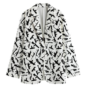 Black And White Guns Pattern Print Women's Cotton Blazer