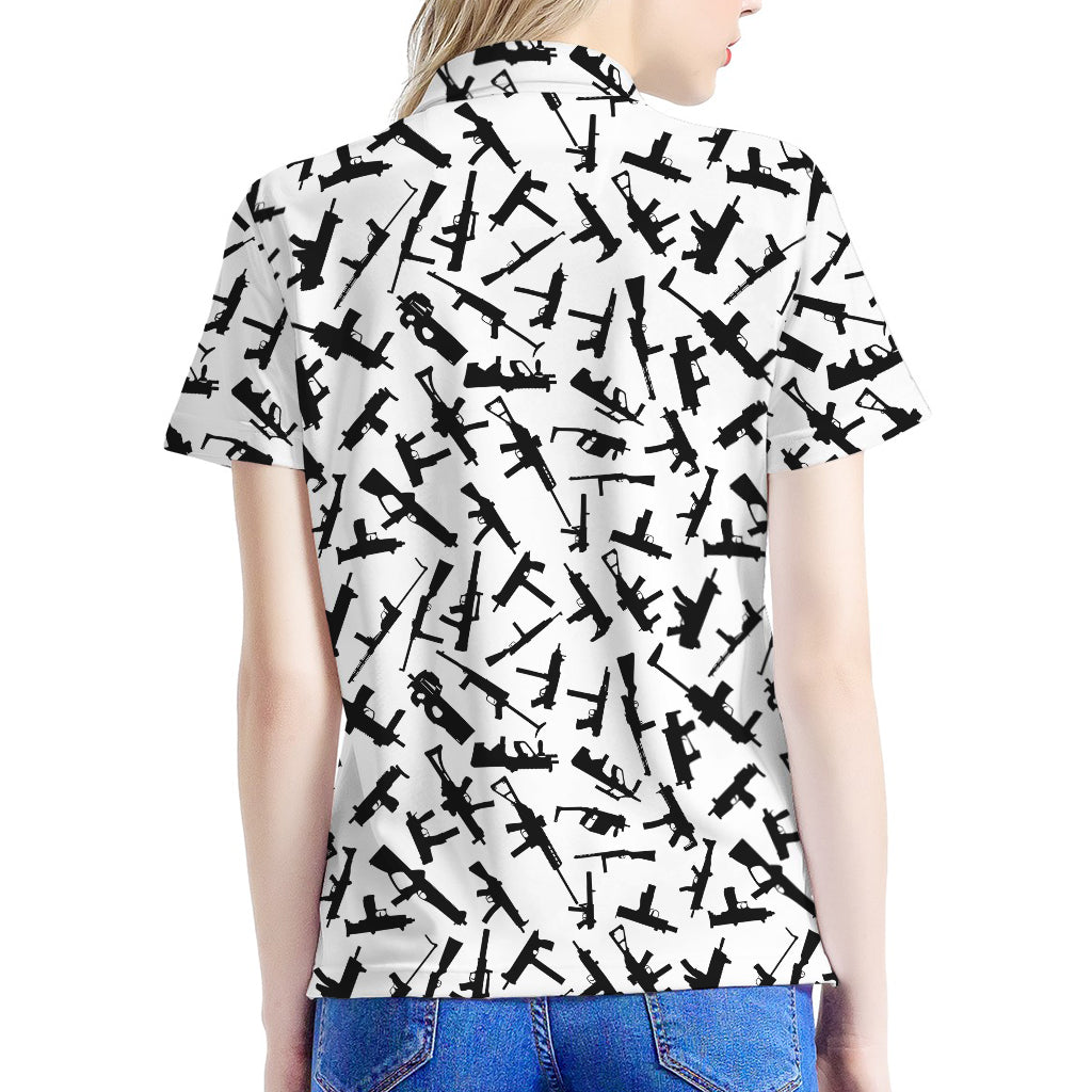 Black And White Guns Pattern Print Women's Polo Shirt