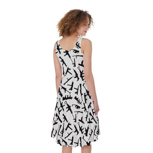 Black And White Guns Pattern Print Women's Sleeveless Dress