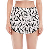 Black And White Guns Pattern Print Women's Split Running Shorts