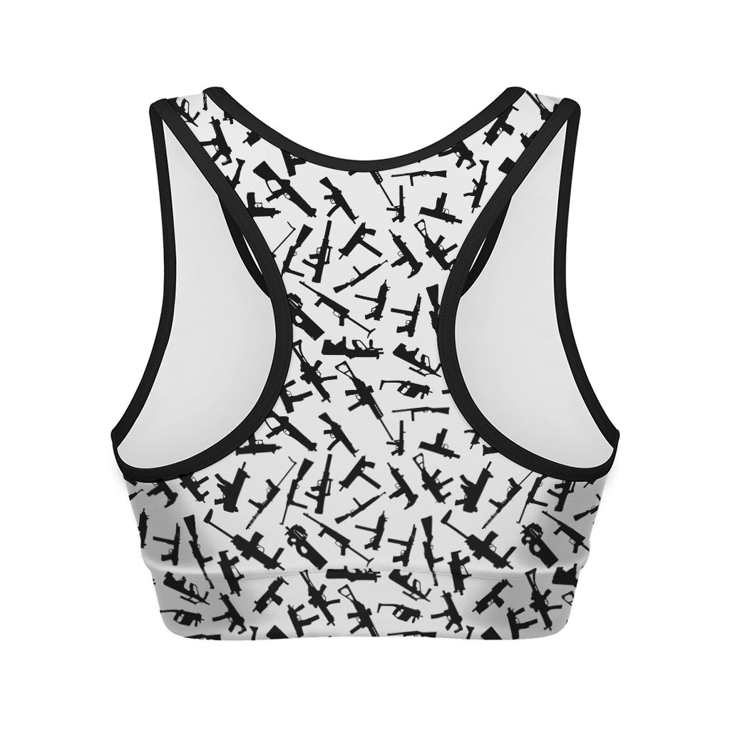 Black And White Guns Pattern Print Women's Sports Bra