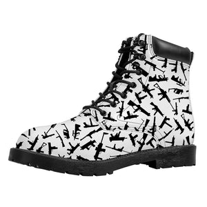 Black And White Guns Pattern Print Work Boots