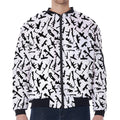 Black And White Guns Pattern Print Zip Sleeve Bomber Jacket