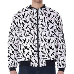 Black And White Guns Pattern Print Zip Sleeve Bomber Jacket