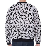 Black And White Guns Pattern Print Zip Sleeve Bomber Jacket