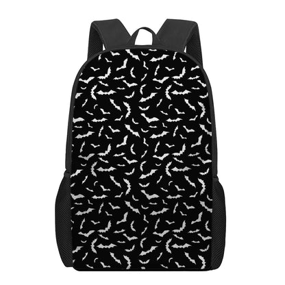Black And White Halloween Bat Print 17 Inch Backpack
