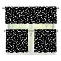 Black And White Halloween Bat Print 3 Piece Kitchen Curtains