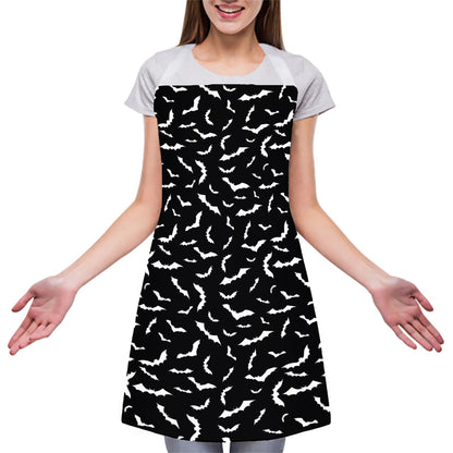 Black And White Halloween Bat Print Adjustable Apron