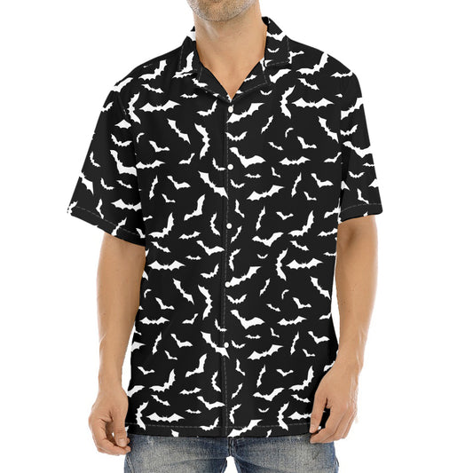 Black And White Halloween Bat Print Aloha Shirt