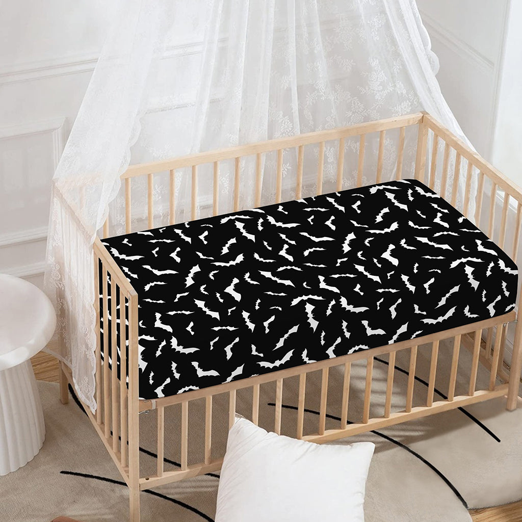 Black And White Halloween Bat Print Baby Crib Sheet
