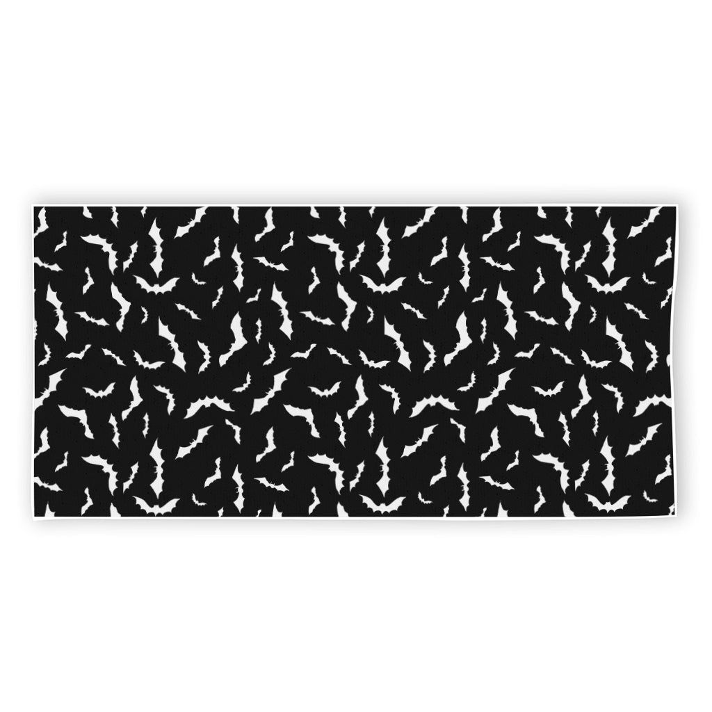 Black And White Halloween Bat Print Beach Towel