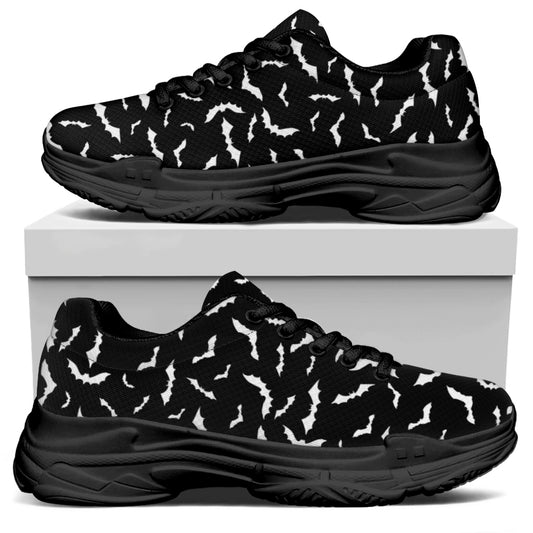 Black And White Halloween Bat Print Black Chunky Shoes