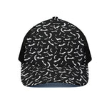 Black And White Halloween Bat Print Black Mesh Trucker Cap