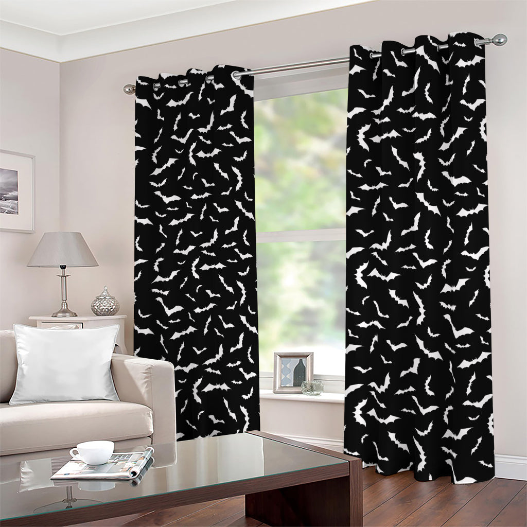 Black And White Halloween Bat Print Blackout Grommet Curtains
