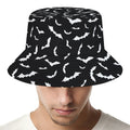 Black And White Halloween Bat Print Bucket Hat
