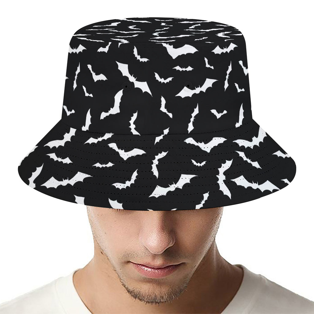 Black And White Halloween Bat Print Bucket Hat