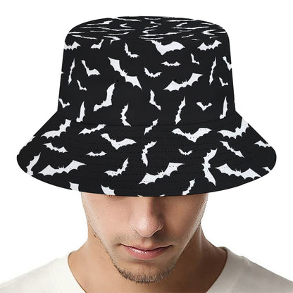 Black And White Halloween Bat Print Bucket Hat