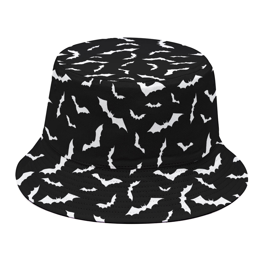 Black And White Halloween Bat Print Bucket Hat