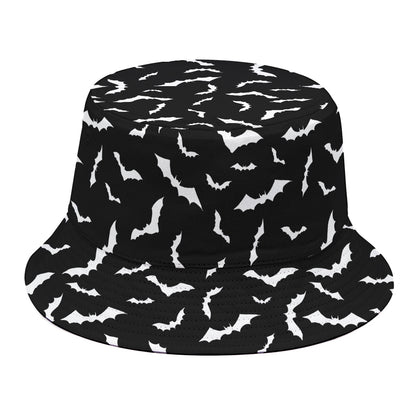 Black And White Halloween Bat Print Bucket Hat