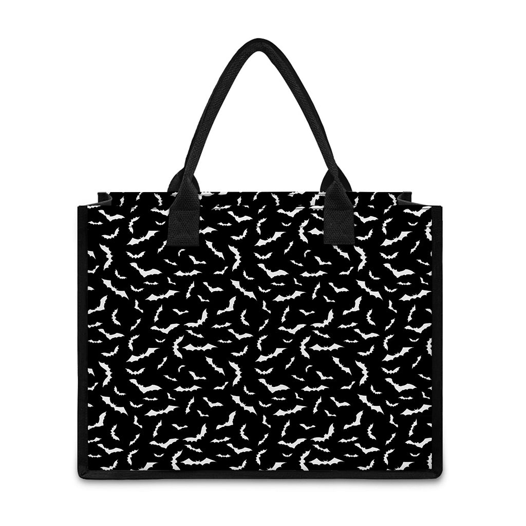 Black And White Halloween Bat Print Canvas Tote Bag