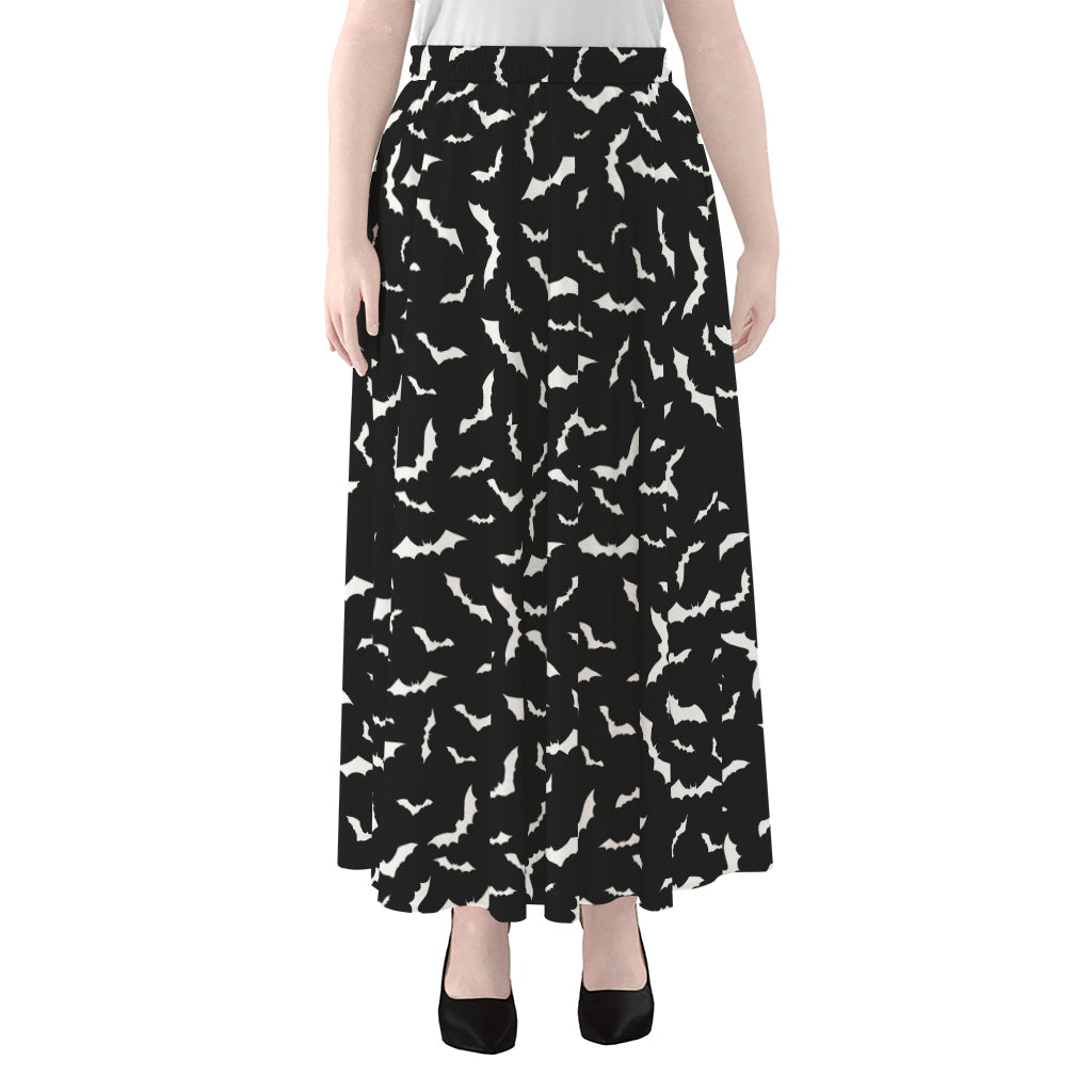 Black And White Halloween Bat Print Chiffon Maxi Skirt