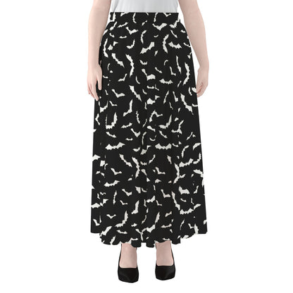 Black And White Halloween Bat Print Chiffon Maxi Skirt