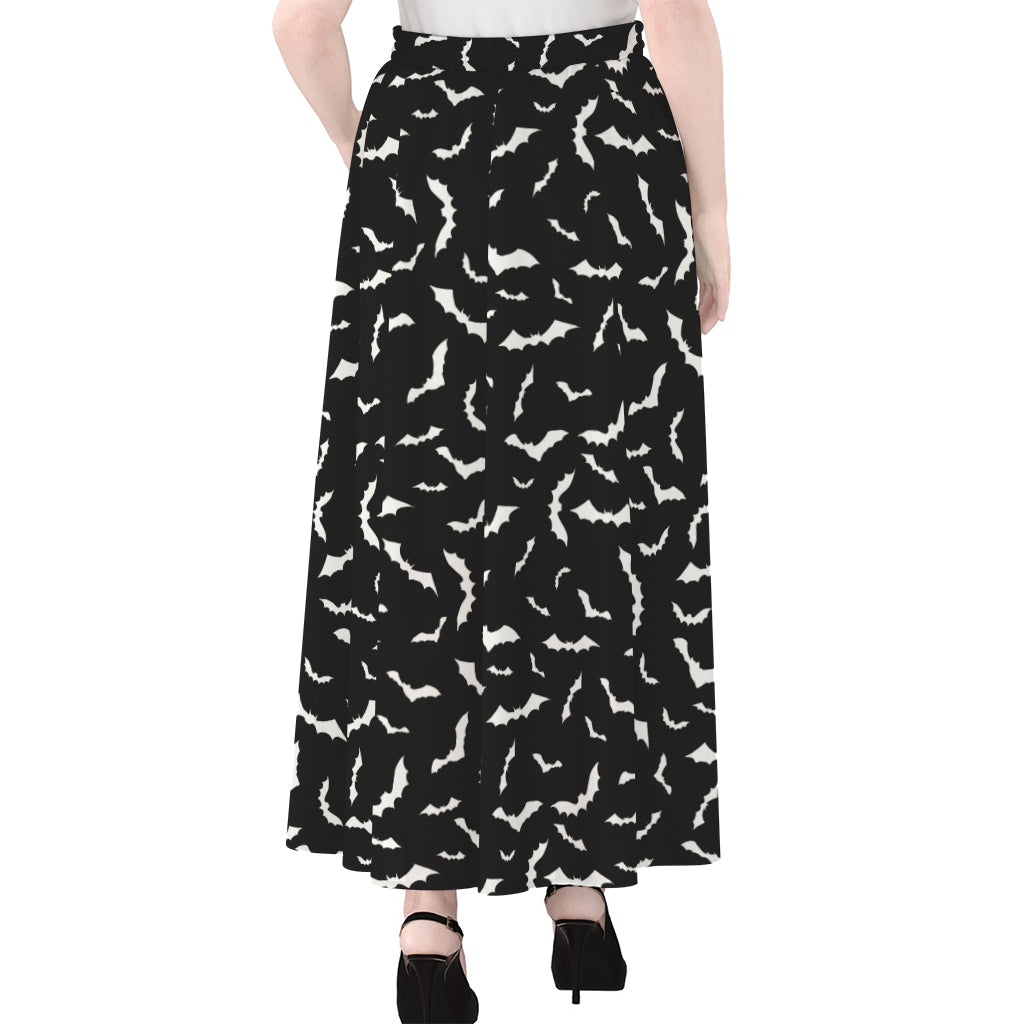 Black And White Halloween Bat Print Chiffon Maxi Skirt