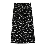 Black And White Halloween Bat Print Cotton Front Slit Maxi Skirt