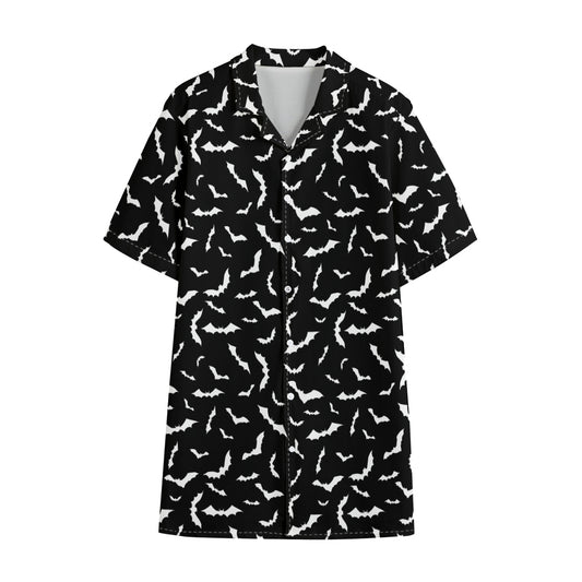 Black And White Halloween Bat Print Cotton Hawaiian Shirt