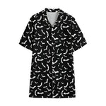 Black And White Halloween Bat Print Cotton Hawaiian Shirt