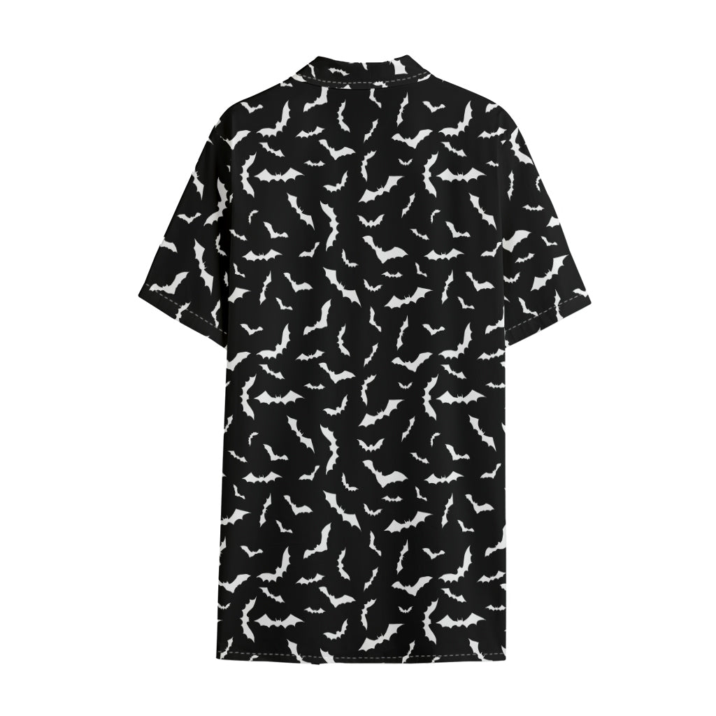 Black And White Halloween Bat Print Cotton Hawaiian Shirt