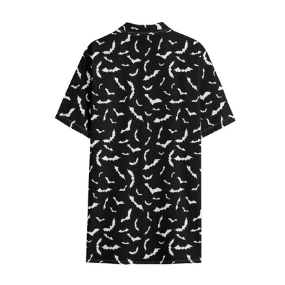 Black And White Halloween Bat Print Cotton Hawaiian Shirt